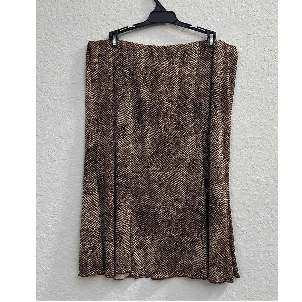 Vintage 2000s/ Y2K Woman's Studio 1940 Beige and Brown Printed Midi Skirt XL